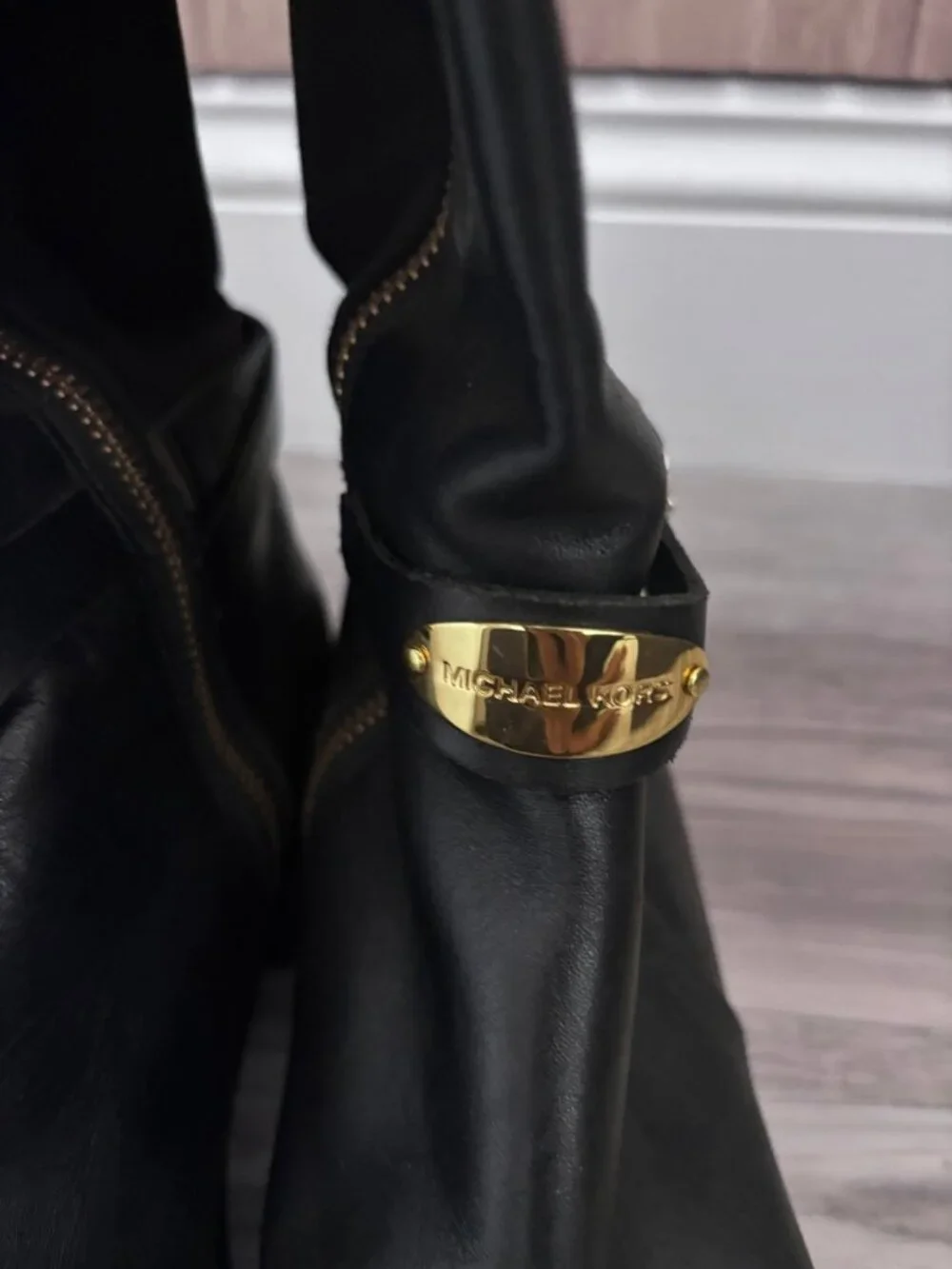 Michael Kors Black Knee Boots Size 10 Gold Logo